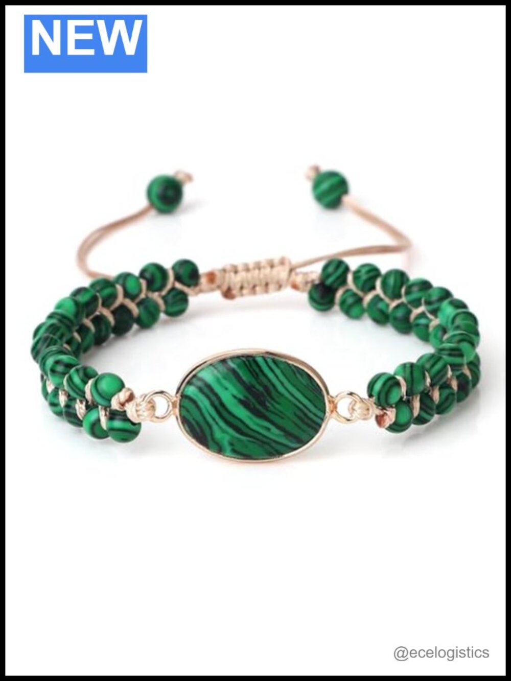Handmade Braided Malachite Gemstone Bangle Bracelet Adjustable Yoga Meditation
